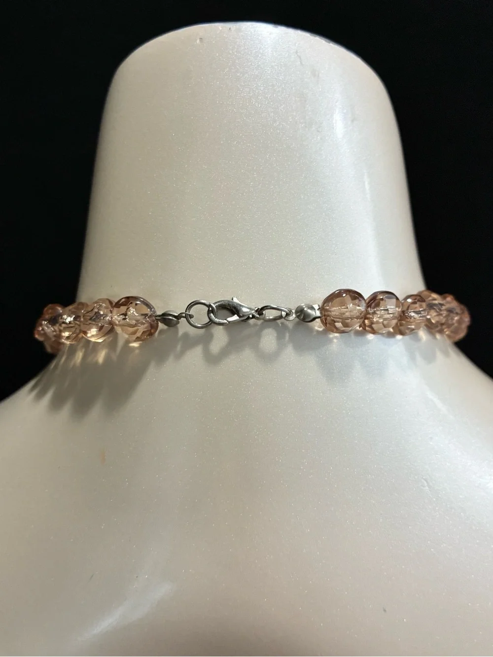 Stunning Retro Statement Necklace Peach & Clear Faceted Acrylic Beaded Necklace